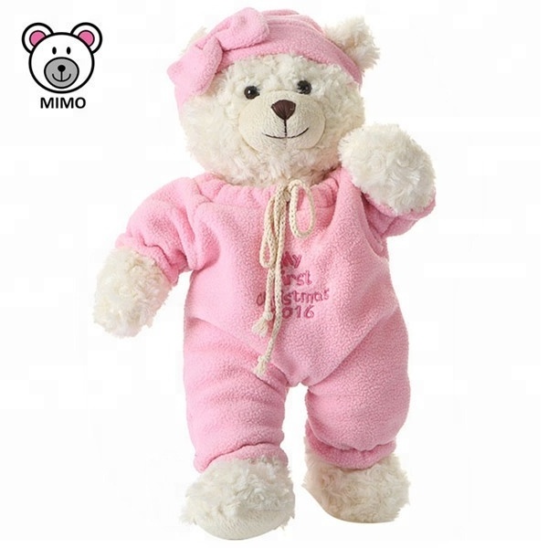 Sleeping White Baby Teddy Bear Plush Toy With Pink Swaddle Clothes Brand LOGO Custom Pretty Stuffed Soft Plush White Teddy Bear