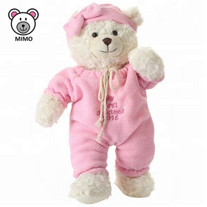 Sleeping White Baby Teddy Bear Plush Toy With Pink Swaddle Clothes Brand LOGO Custom Pretty Stuffed Soft Plush White Teddy Bear