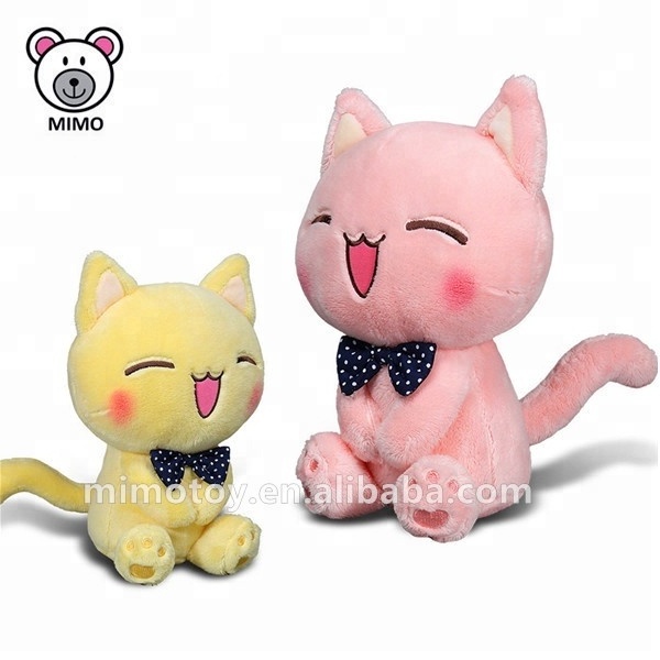 Beautiful Pink Lifelike Kitty Cat Plush Toy With Tie Bow Fashion Custom Cute Kids Smile Stuffed Animal Soft Plush Toy Cat