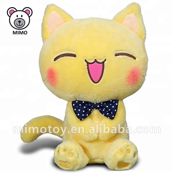 Beautiful Pink Lifelike Kitty Cat Plush Toy With Tie Bow Fashion Custom Cute Kids Smile Stuffed Animal Soft Plush Toy Cat