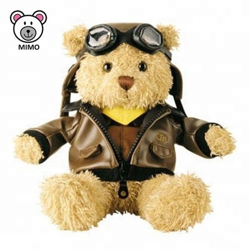 Brand LOGO Airline Mascot Aviator Teddy Bear Toys With Glasses Wholesale Cute Stuffed Animal Soft Toy Plush Pilot Teddy Bear