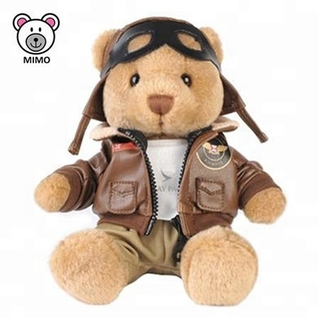 Brand LOGO Airline Mascot Aviator Teddy Bear Toys With Glasses Wholesale Cute Stuffed Animal Soft Toy Plush Pilot Teddy Bear