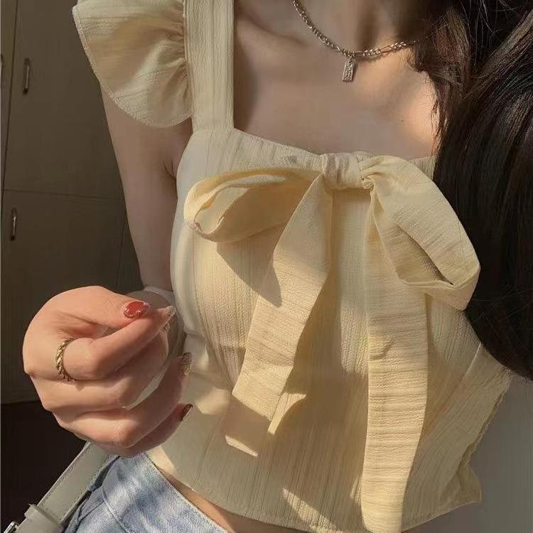 French chiffon shirt women's summer flying sleeves loose and slim shirt western style age-reducing blouse French top