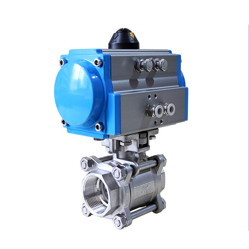 2 Way Water Flow Control Air Actuated 316L Threaded Valve 3 Pcs Pneumatic Actuated Three Pieces Ball Valve