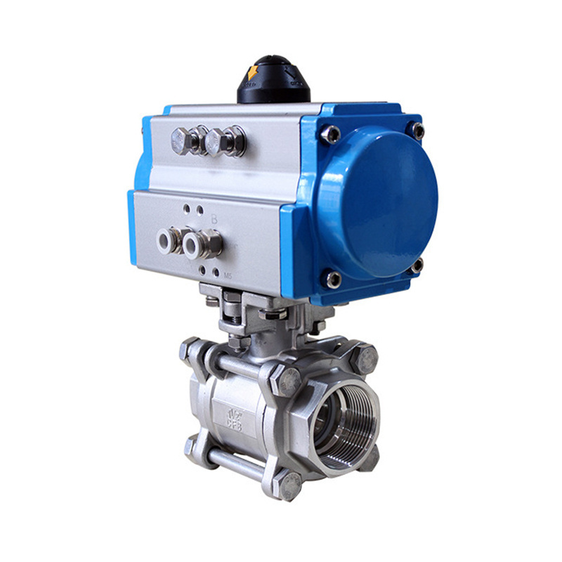 2 Way Water Flow Control Air Actuated 316L Threaded Valve 3 Pcs Pneumatic Actuated Three Pieces Ball Valve