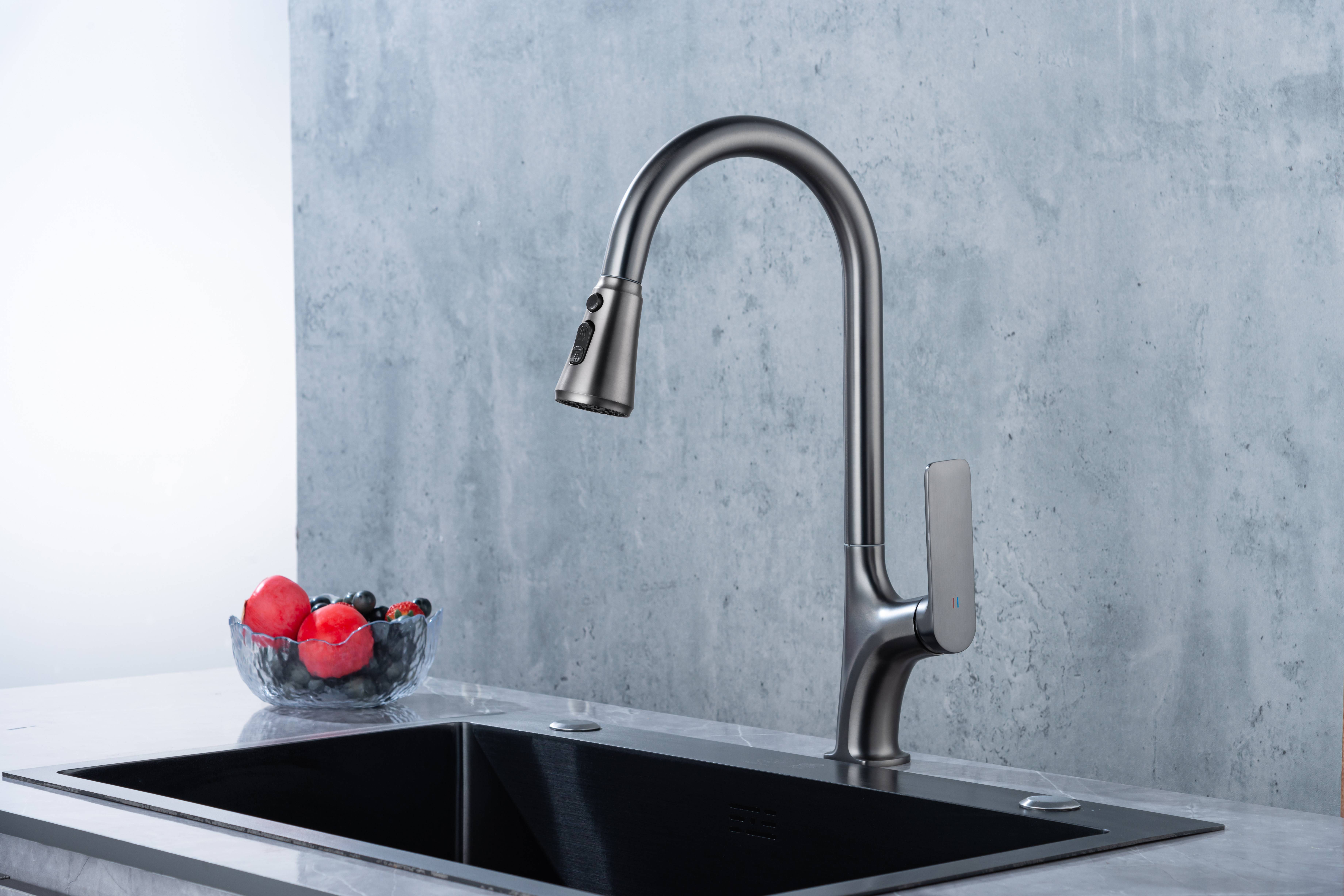 Electroplated color kitchen faucet Large Angle rotating hot and cold mixer Lift faucet Kitchen faucet