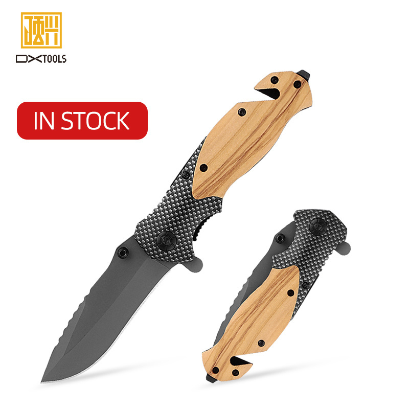 Wholesales X50 Olive wood handle camping pocket knife outdoor survival tactical folding pocket knife