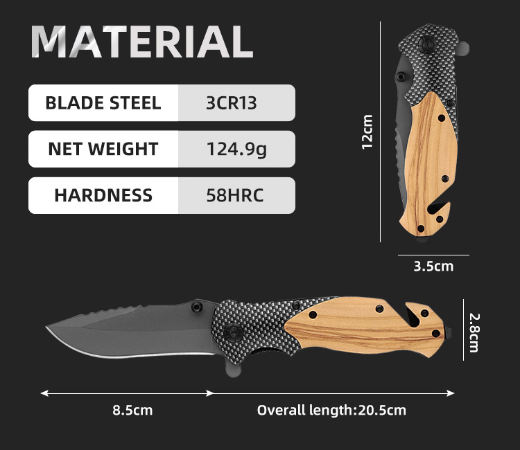 Wholesales X50 Olive wood handle camping pocket knife outdoor survival tactical folding pocket knife