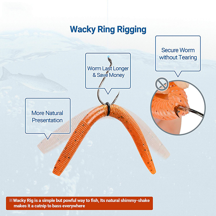 Hot Sale Caliber 12mm Fishing Tools Accessories Saltwater Resistant Worm Wacky Rig Tool with 10 O Rings