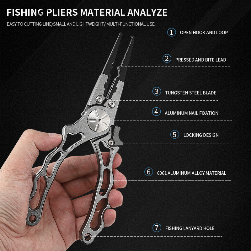 Multifunctional Fishing Accessories, Fishing Line Cutter, 6061 Aluminium Fishing Pliers Saltwater with Sheath Lanyard