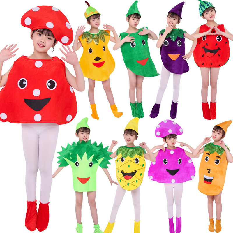 Wholesale Cute Baby Kids Fruit Cosplay Costume Plush Velour Carnival Children Vegetables Stage Performance suit