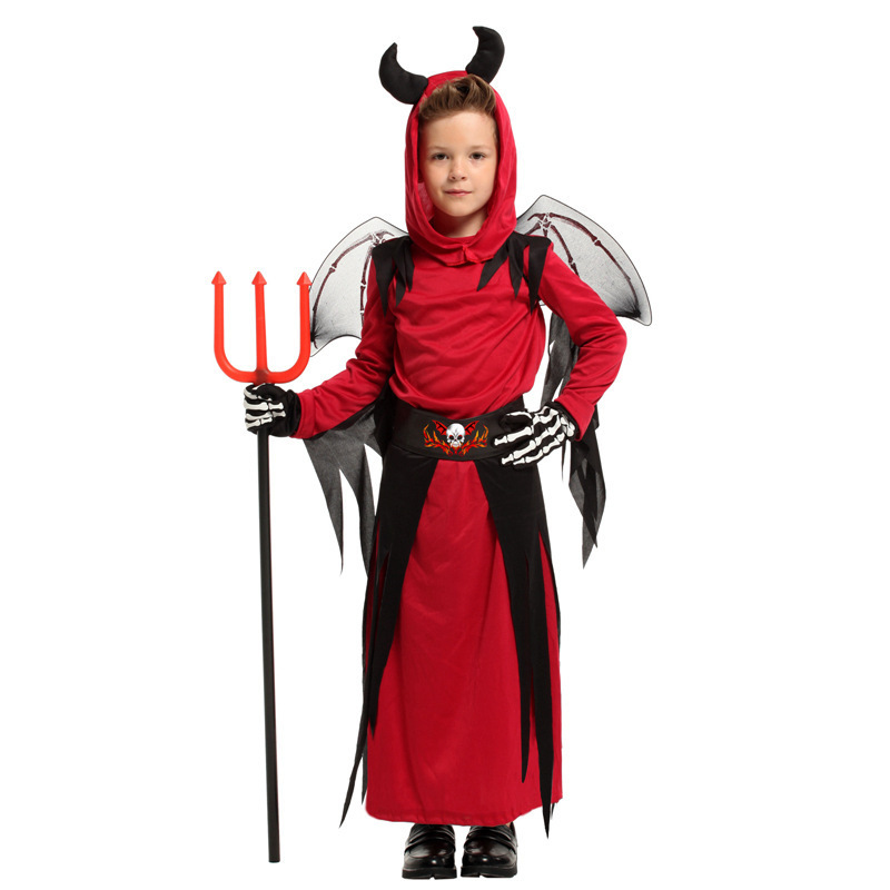 Halloween Carnival Boys Girls Scary Red Horn Devil Devilkin Costumes for Kids Child