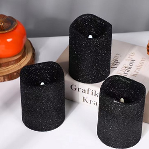 Halloween Glitter Wave Black Flameless Led Candle Lights Decorative Tea Light Candle For Home Party Decoration Light