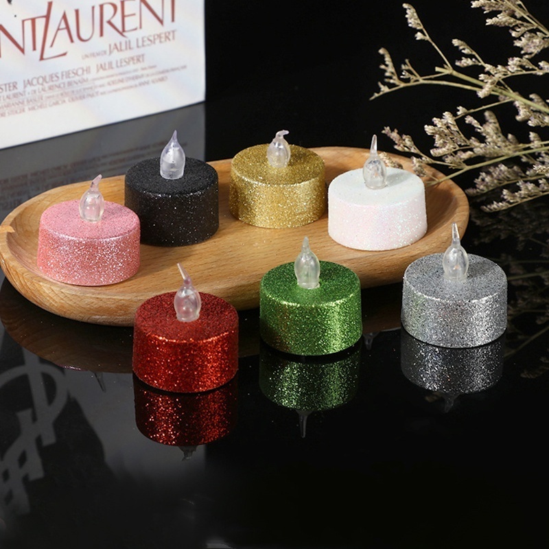 Gold/Sliver Glitter Flickering Flameless Mini Tea Light Candles Warm White Electric Tealight Golden With Battery