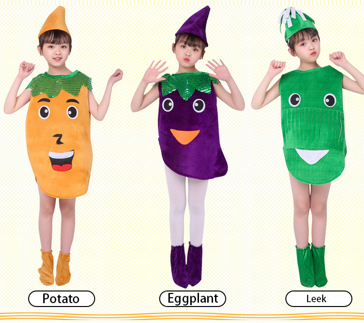 Wholesale Cute Baby Kids Fruit Cosplay Costume Plush Velour Carnival Children Vegetables Stage Performance suit