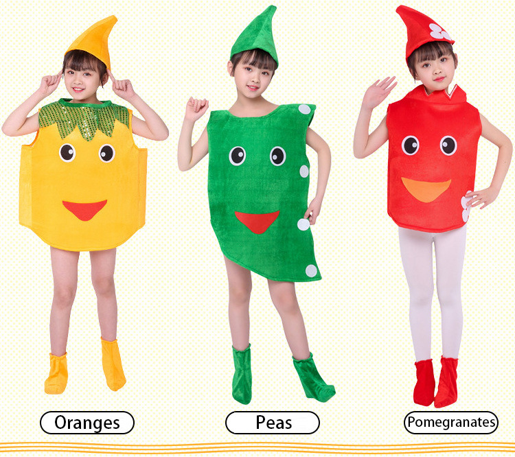 Wholesale Cute Baby Kids Fruit Cosplay Costume Plush Velour Carnival Children Vegetables Stage Performance suit