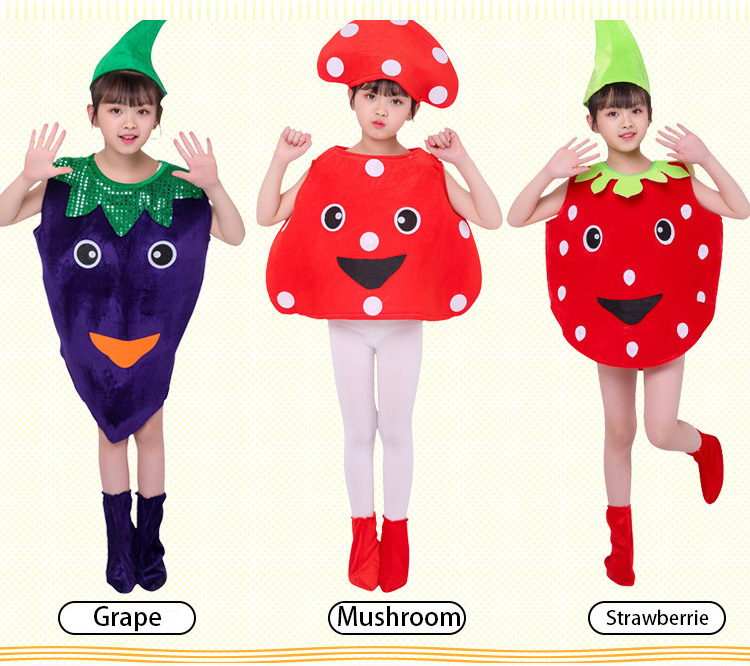 Wholesale Cute Baby Kids Fruit Cosplay Costume Plush Velour Carnival Children Vegetables Stage Performance suit