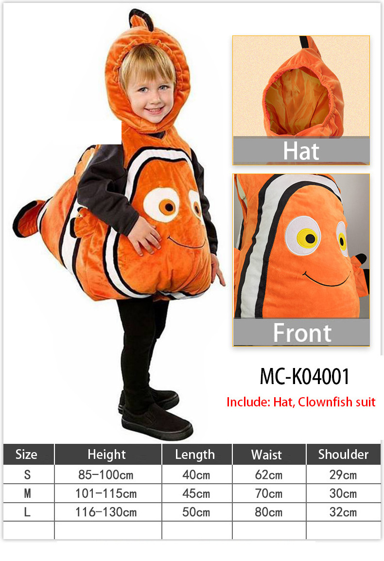 Cartoon Clownfish Nemo Costume For Toddler Kids Baby Cute Fish Cosplay Mascot Costume Halloween Party Purim Carnival