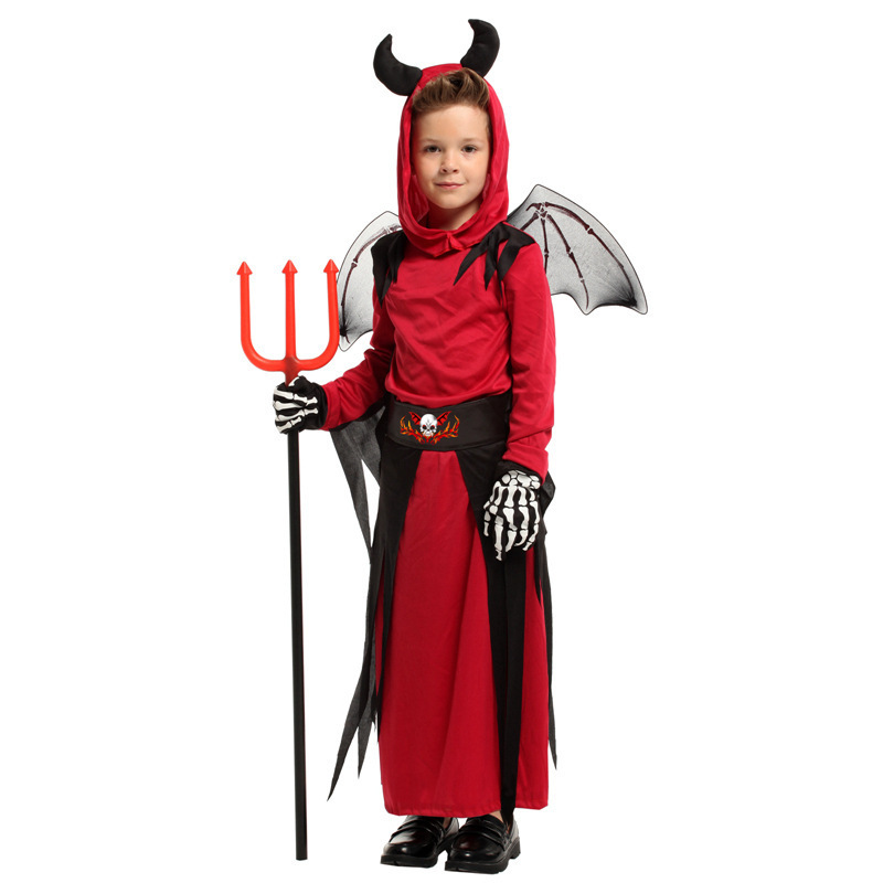 Halloween Carnival Boys Girls Scary Red Horn Devil Devilkin Costumes for Kids Child