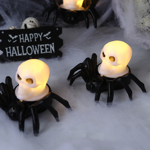 2024 Halloween  Flameless Spider Pumpkin Flickering Battery Powered Mini Tea Light Spider Candle Lamp Home Decor