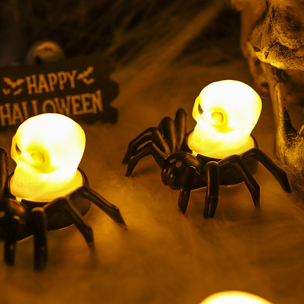 2024 Halloween  Flameless Spider Pumpkin Flickering Battery Powered Mini Tea Light Spider Candle Lamp Home Decor