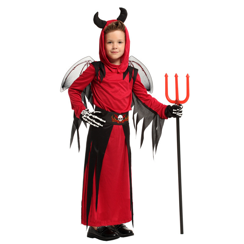 Halloween Carnival Boys Girls Scary Red Horn Devil Devilkin Costumes for Kids Child