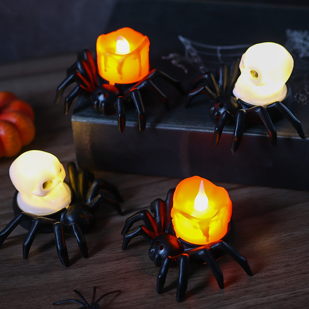 2024 Halloween  Flameless Spider Pumpkin Flickering Battery Powered Mini Tea Light Spider Candle Lamp Home Decor