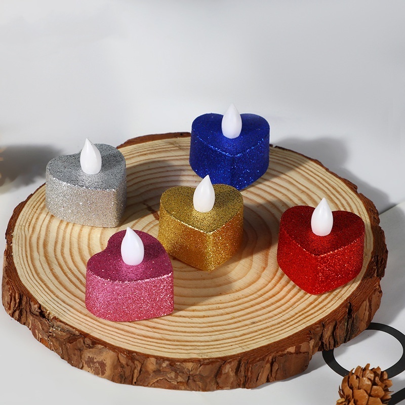 Wholesale Led Candle Colorful Mini Glitter Heart Shape LED Tea Light Candle For Party Wedding  Valentine's Day Decoration