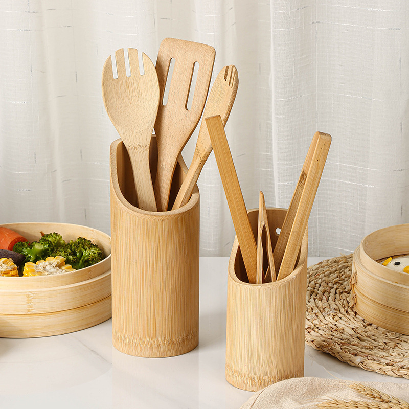 Hot Sale Kitchen Cooking Blank Bamboo Wooden Spatula Chopsticks Box Organizer Nonstick Bamboo Kitchen  Accessories Cookware Set