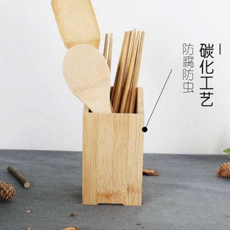 Hot Sale Kitchen Cooking Blank Bamboo Wooden Spatula Chopsticks Box Organizer Nonstick Bamboo Kitchen  Accessories Cookware Set