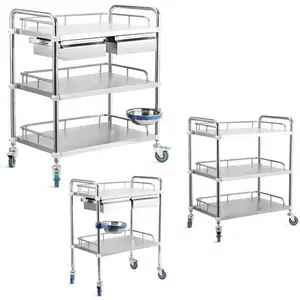 Stainless Steel Hospital Medical Emergency Treatment Trolley with drawers