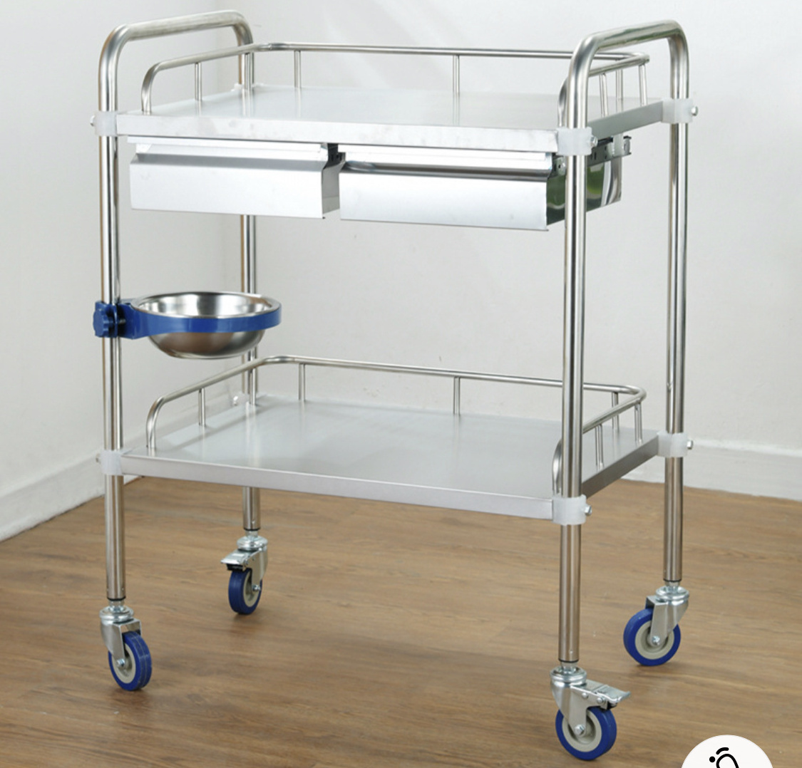 Stainless Steel Hospital Medical Emergency Treatment Trolley with drawers