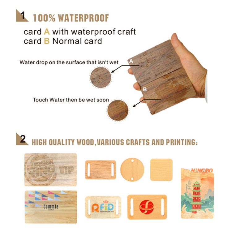 Custom luxury printing bamboo rfid nfc MIFARE Classic EV1 1K business key wood wooden card