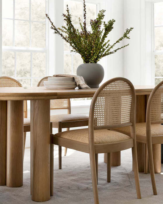 Natural Rattan Woven Seat and Arched Back Oak Dining Chair