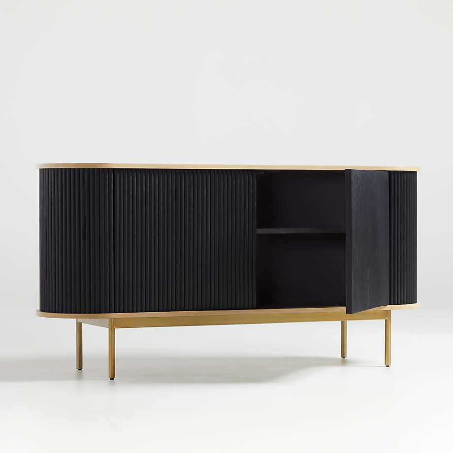 Nordic Solid Wood Black And Gold Legs Ribbed Sideboard