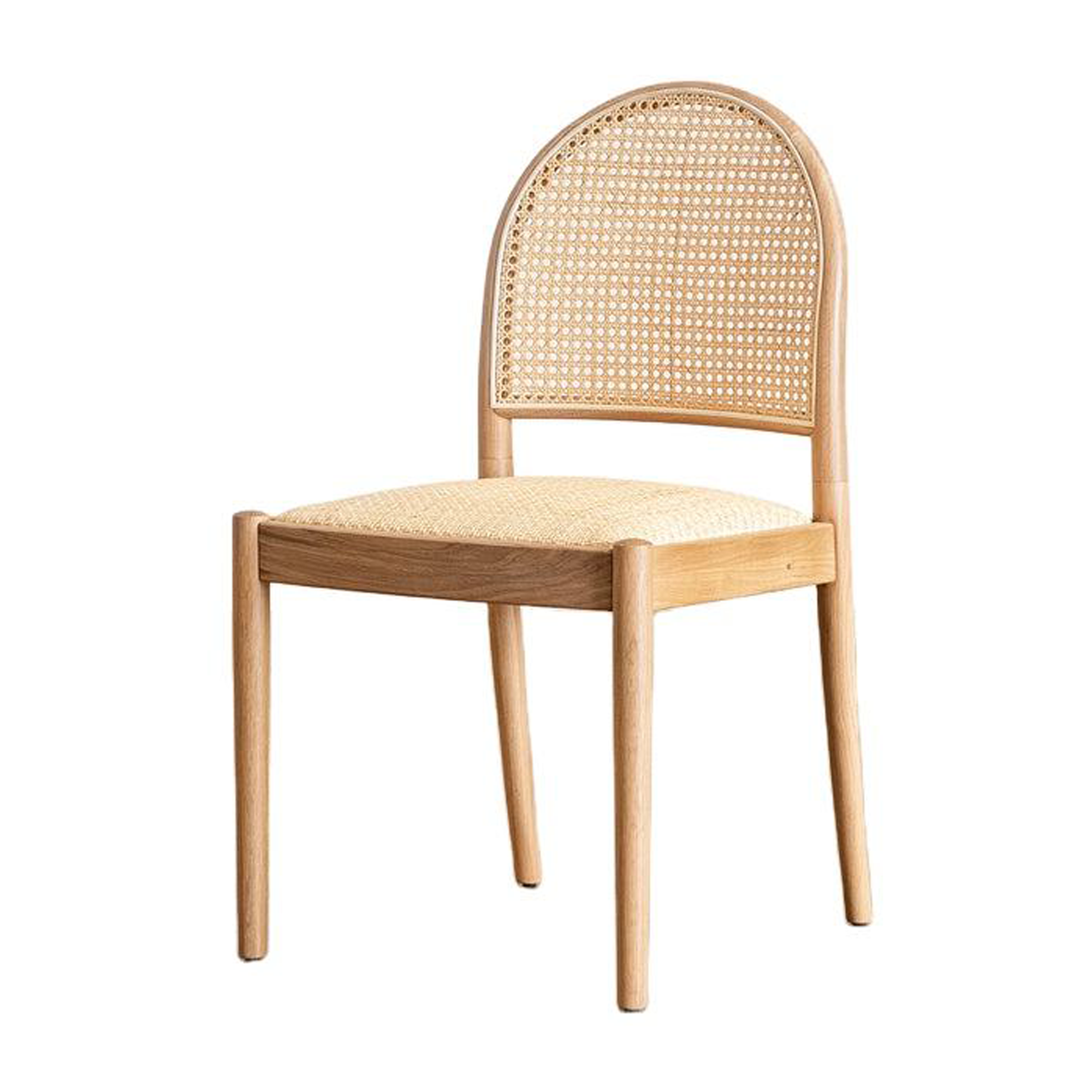 Natural Rattan Woven Seat and Arched Back Oak Dining Chair