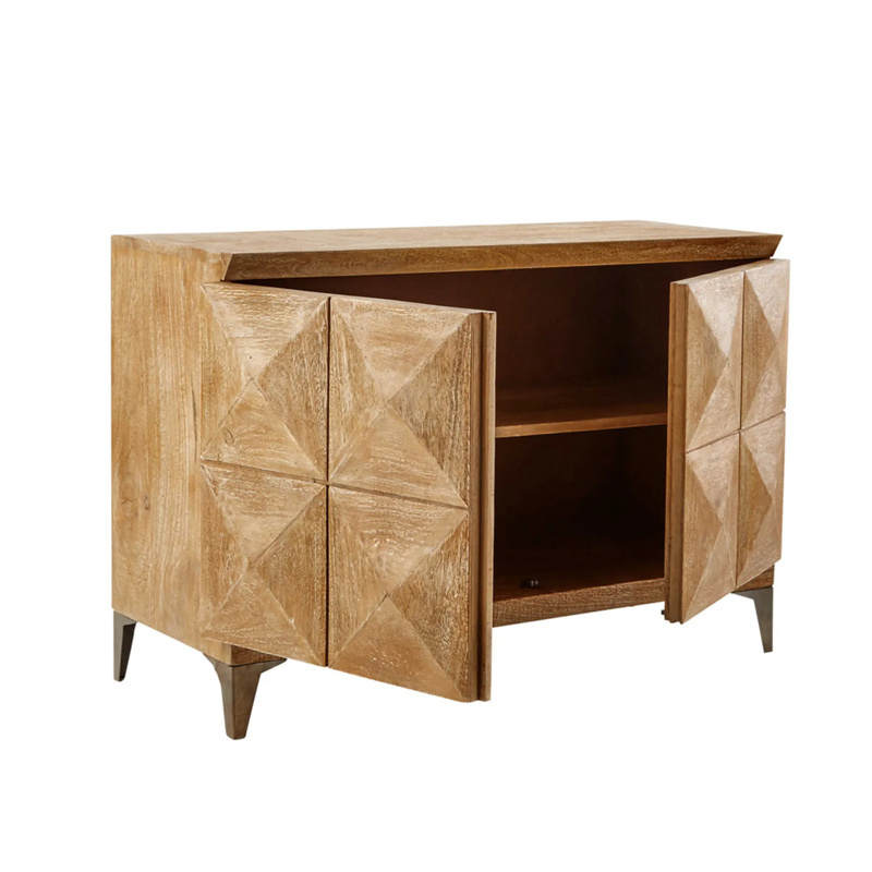 Two Doors Contemporary Solid Oak Parquet Wooden Luxury Sideboard Living Room Storage Cabinet