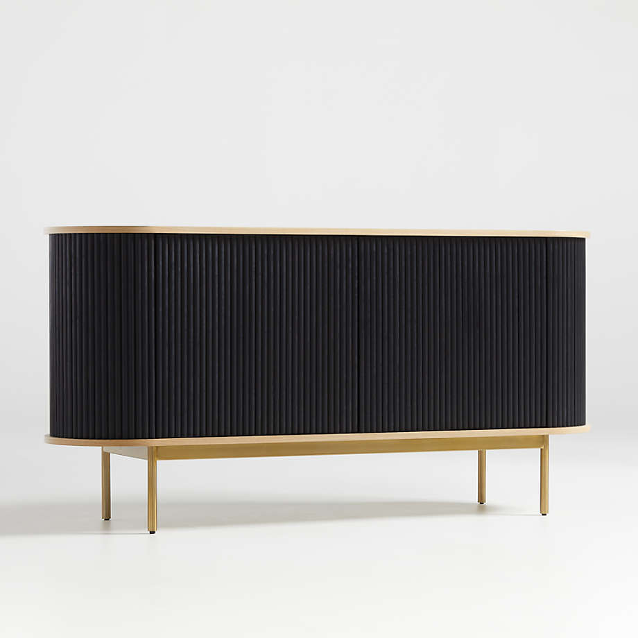 Nordic Solid Wood Black And Gold Legs Ribbed Sideboard