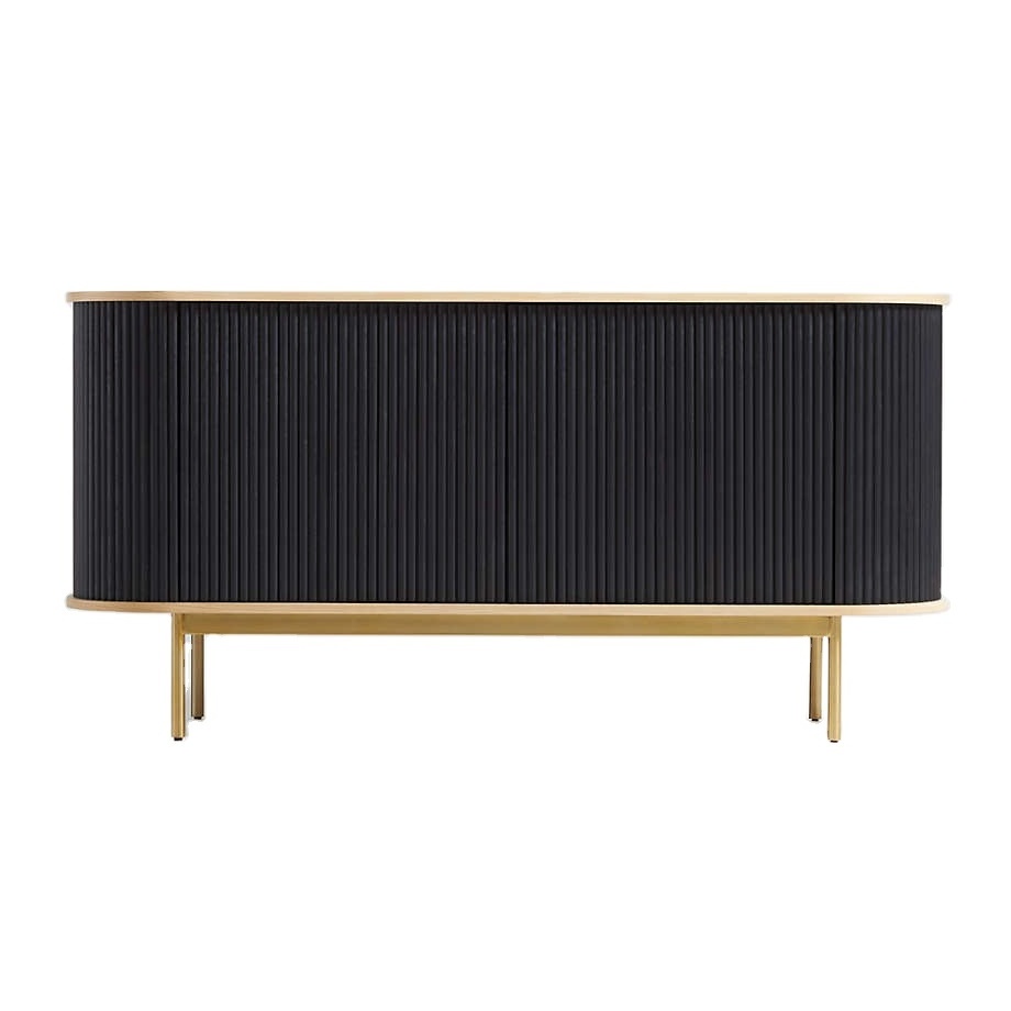 Nordic Solid Wood Black And Gold Legs Ribbed Sideboard