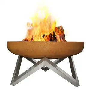 Outdoor Dining Table With Top Metal Rusty Fire Pits Ring Fireplace Wood Round Metal Patio Furniture Firepit