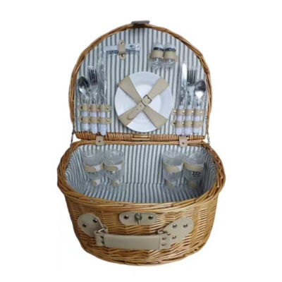 High Quality Custom Portable Empty Handmade Half Round Storage Box Rattan Willow Wicker Picnic Basket Hamper Set For 2 Persons