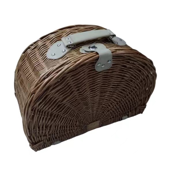 High Quality Custom Portable Empty Handmade Half Round Storage Box Rattan Willow Wicker Picnic Basket Hamper Set For 2 Persons