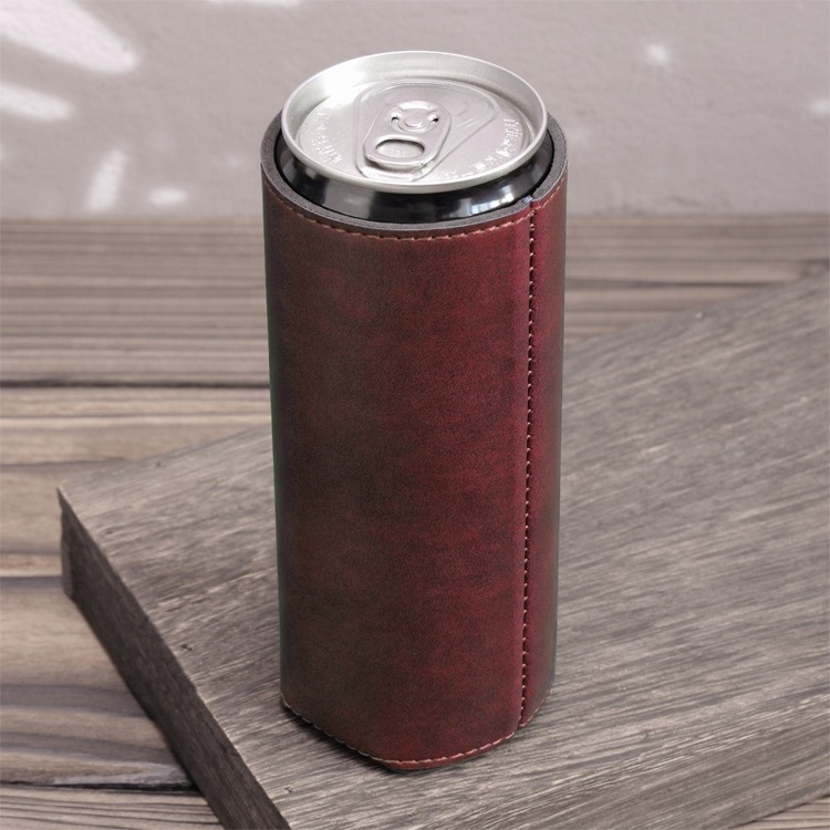 New Support Laser Beverage Custom Blanks Leather Slim Can Holder Cooler