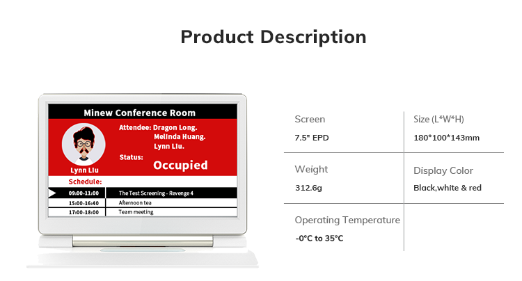 7.5 Inch Electronic E-Ink Label Wireless Bluetooth Flexible Big Large E Ink Display For Office Table