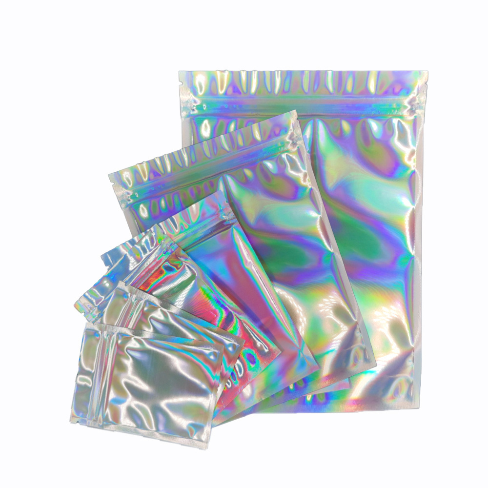 Custom aluminum foil logo zipper resealable Smell Proof l mylar plastic edible food packaging hologram bags