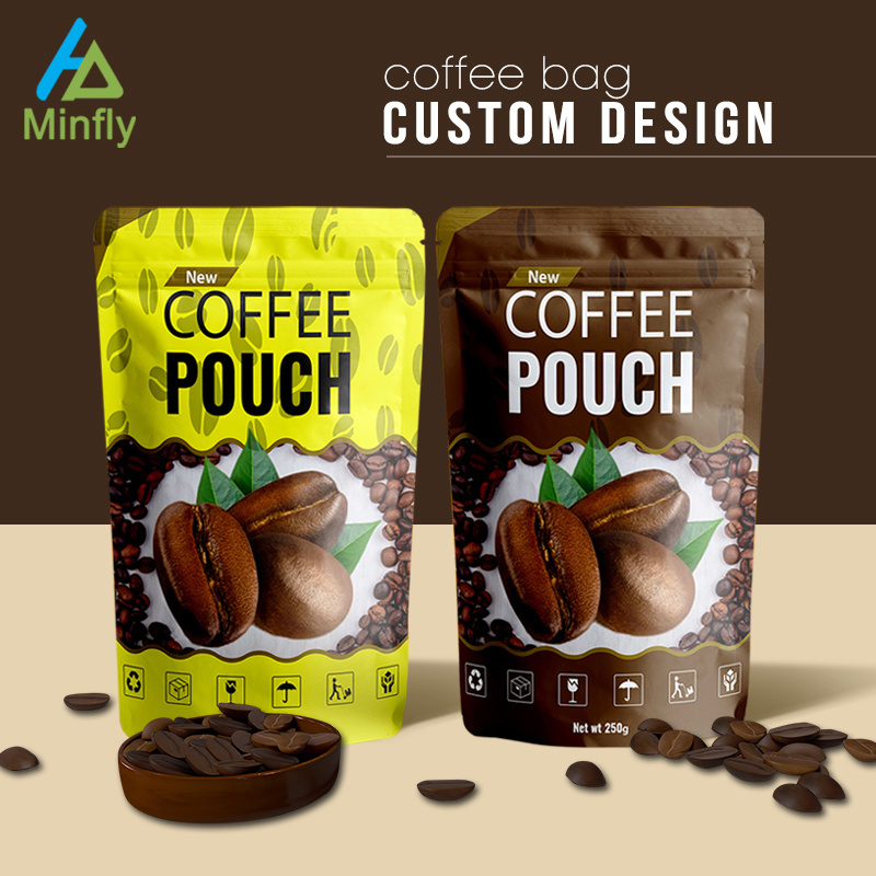 Minfly Custom logo Digital Design Printing  Mylar Plastic Aluminum PVC PE Bottom Frosted Stand Up Pouch with Zipper