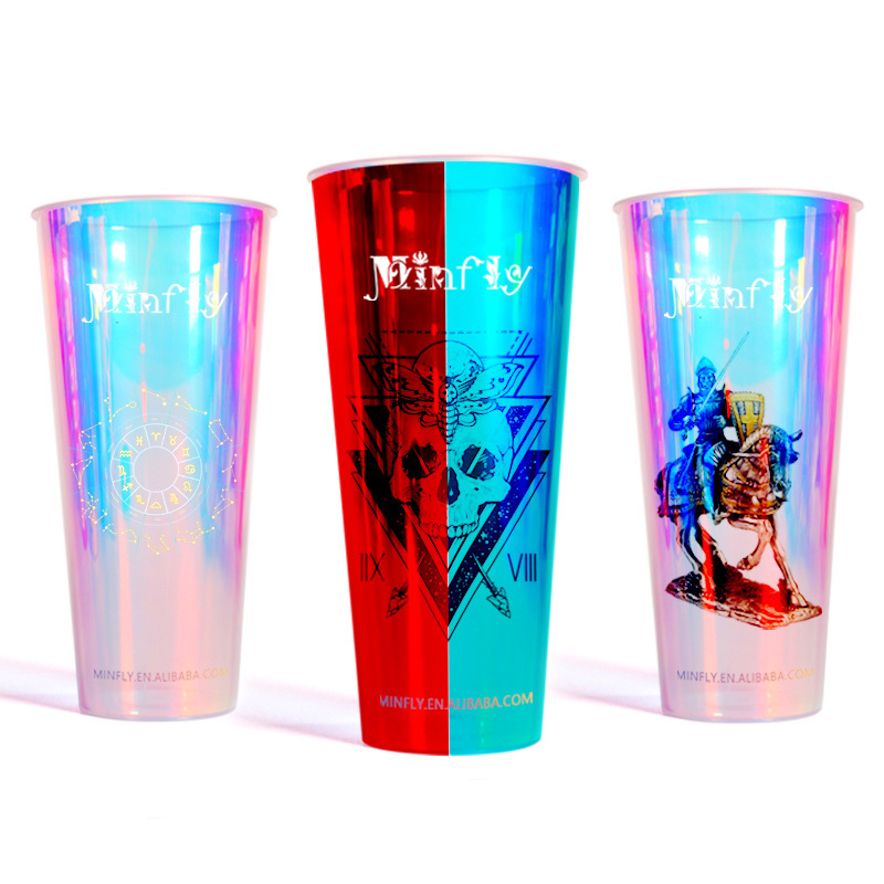 Minfly Custom IML Laser Bubble Rainbow Hot Cold Disposable Translucent Plastic PP Boba Milk Milkshake and Tea Cups with Lid