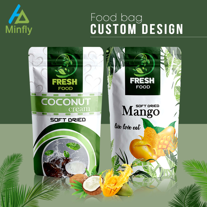 Minfly Custom logo Digital Design Printing  Mylar Plastic Aluminum PVC PE Bottom Frosted Stand Up Pouch with Zipper