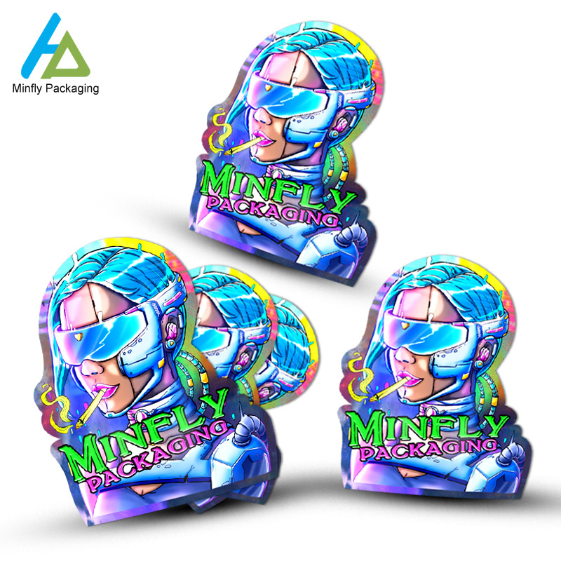 Minfly Plastic Custom Printing 3.5g 7g 14g 28g Die Cut Irregular Ziplock Special Shape Plastic Childproof Mylar Bag Pouch