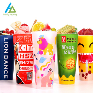 Minfly Digital Printing Custom Plastic Disposable PP Logo Boba Milk Smoothie Milkshake and Tea Cups Bubble Tea Cup with Lid